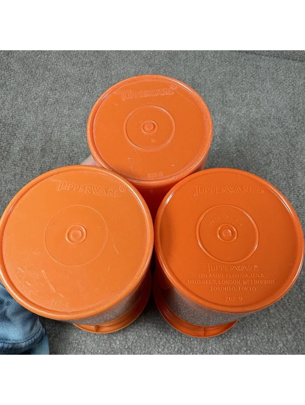 Lot of 3 Tupperware Orange Drink Container 5 Cups #262 Flip Spout Lid #603 Vtg